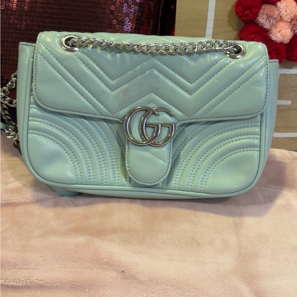 Gucci Handbags - GUCCI pre-loved GG Marmont Matelasse medium purse mint green